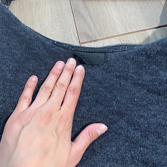 LACOSTE Charcoal Wool Logo Shoulder Bag with Front Pouch and Nylon Strap - Picture 5 of 10